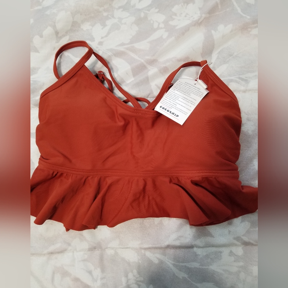 2/$25 Cocoship Rust Red Peplum Bikini Top